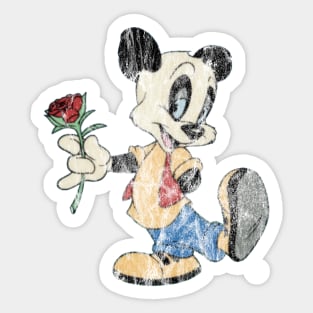 Andy Panda with Rose - Distressed, Weathered Authentic Sticker